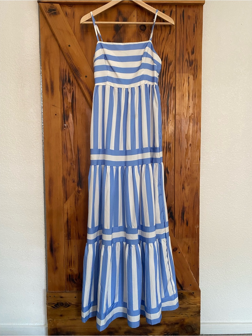 Blue and White Striped Spaghetti Strap Maxi Dress